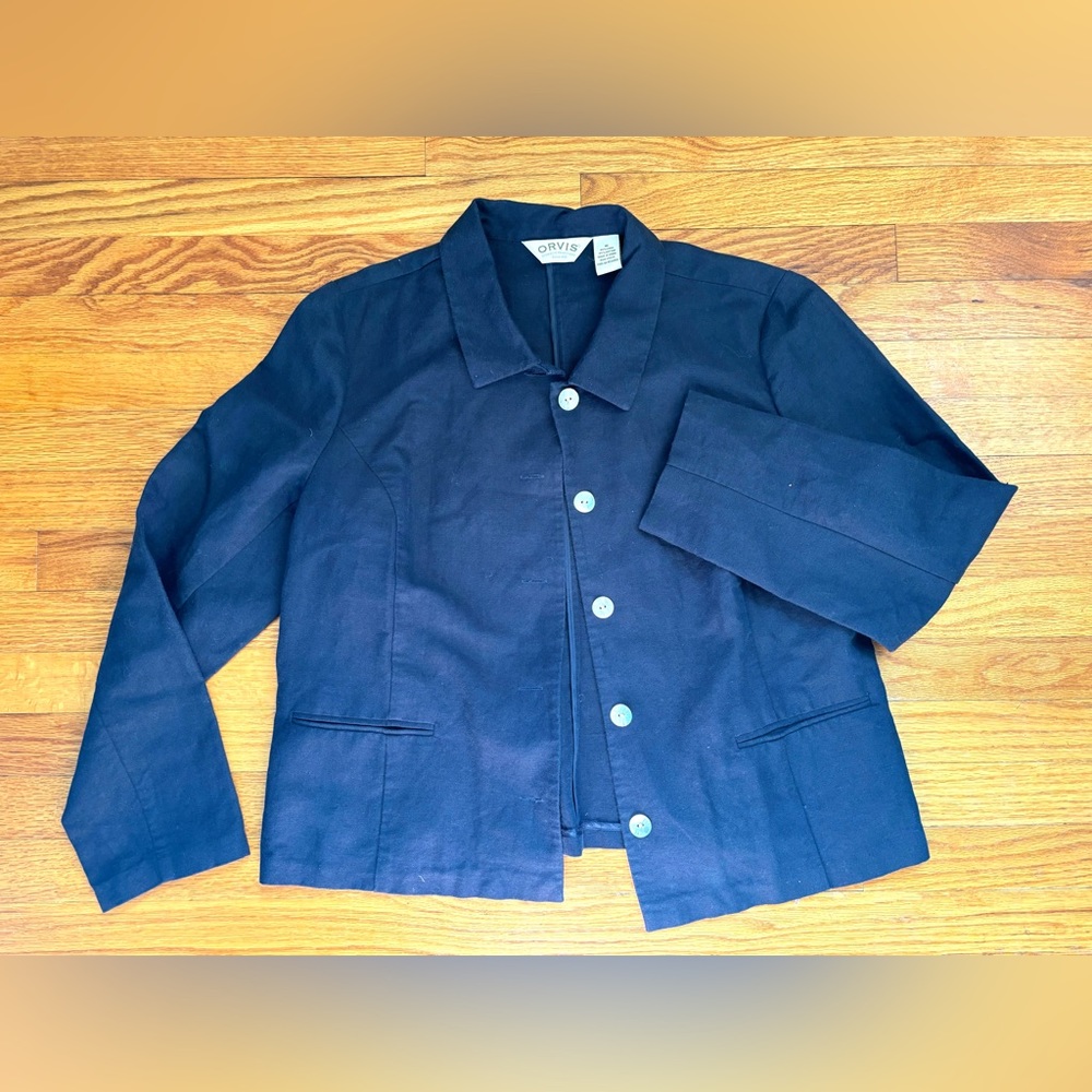 Orvis Linen Navy Blue Blazer with Pearl Shaded Buttons Women’s 16